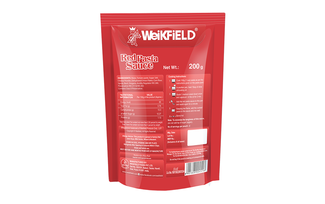 Weikfield Red Pasta Sauce Tangy Salsa   Pack  200 grams